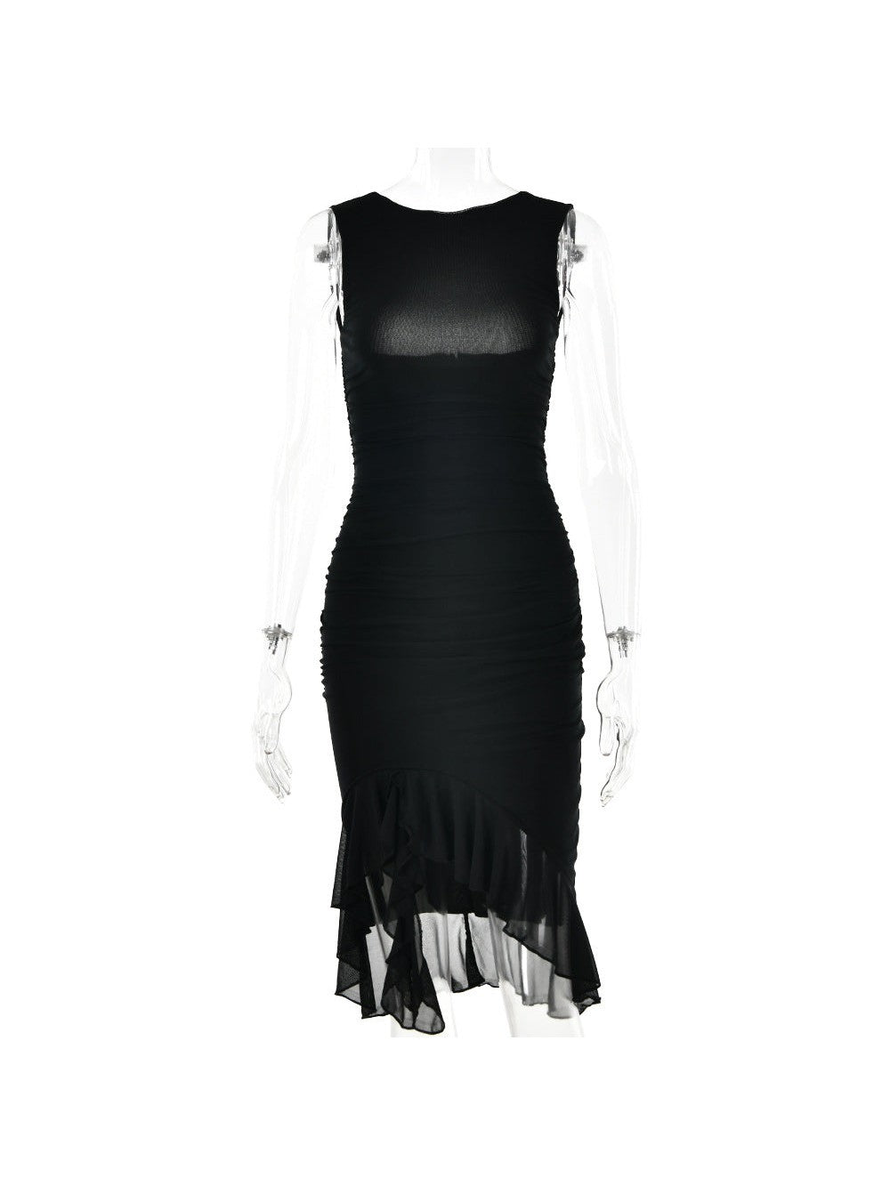 Round Neck Sleeveless Backless Pleated Midi Dress