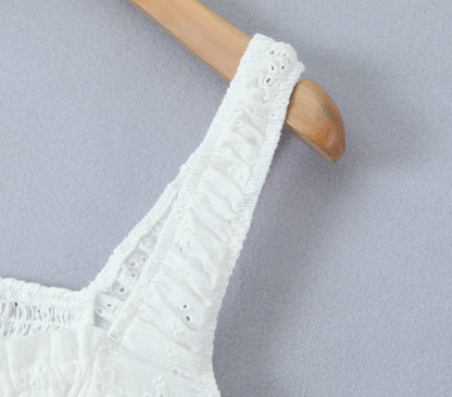 White - Lace Spliced Spaghetti Strap Dress