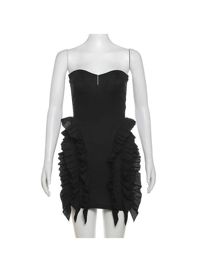Off Neck Tube Ruffles Sheath Short Dress