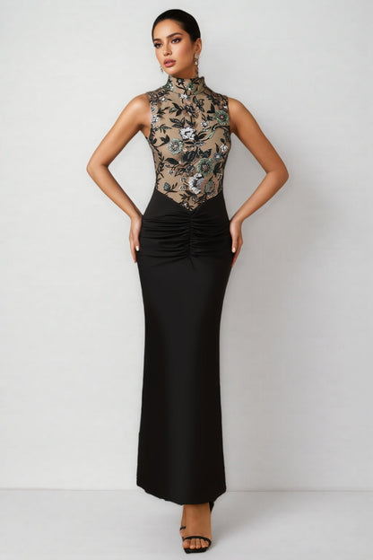 Calissa Embroidered Sequinned Floral Maxi Dress
