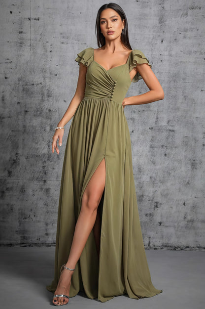Kendra Green Split Front Tie Front Maxi Dress