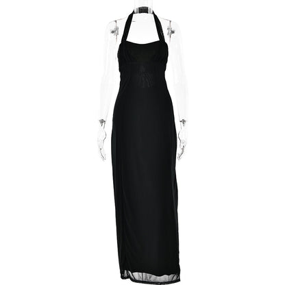 Halter Neck Layered Sweetheart Backless Bodycon Maxi Dress