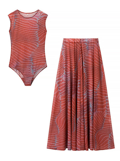 The Serena — Mesh Bodysuit & Maxi Skirt Set