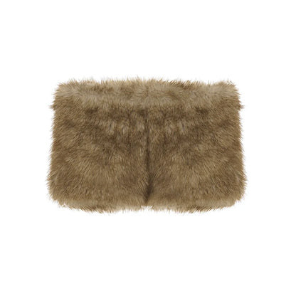 Adeline Khaki Faux Fur Shorts
