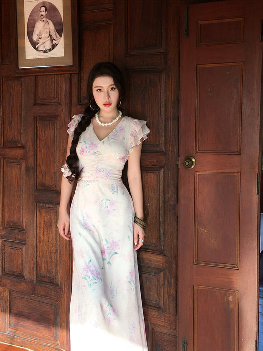 French Romantic Floral Maxi Dress Elegant Long Gown for Spring 2025 gunne sax vintage dress