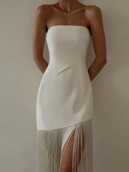 Strapless Tassel Tube Top Split Dress