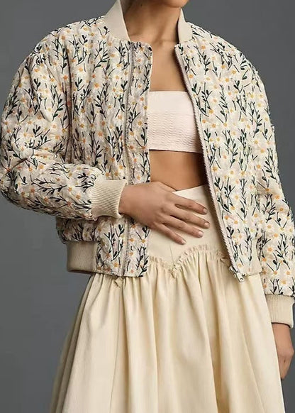 Floral EmbroideRed Quilted Bomber Jacket