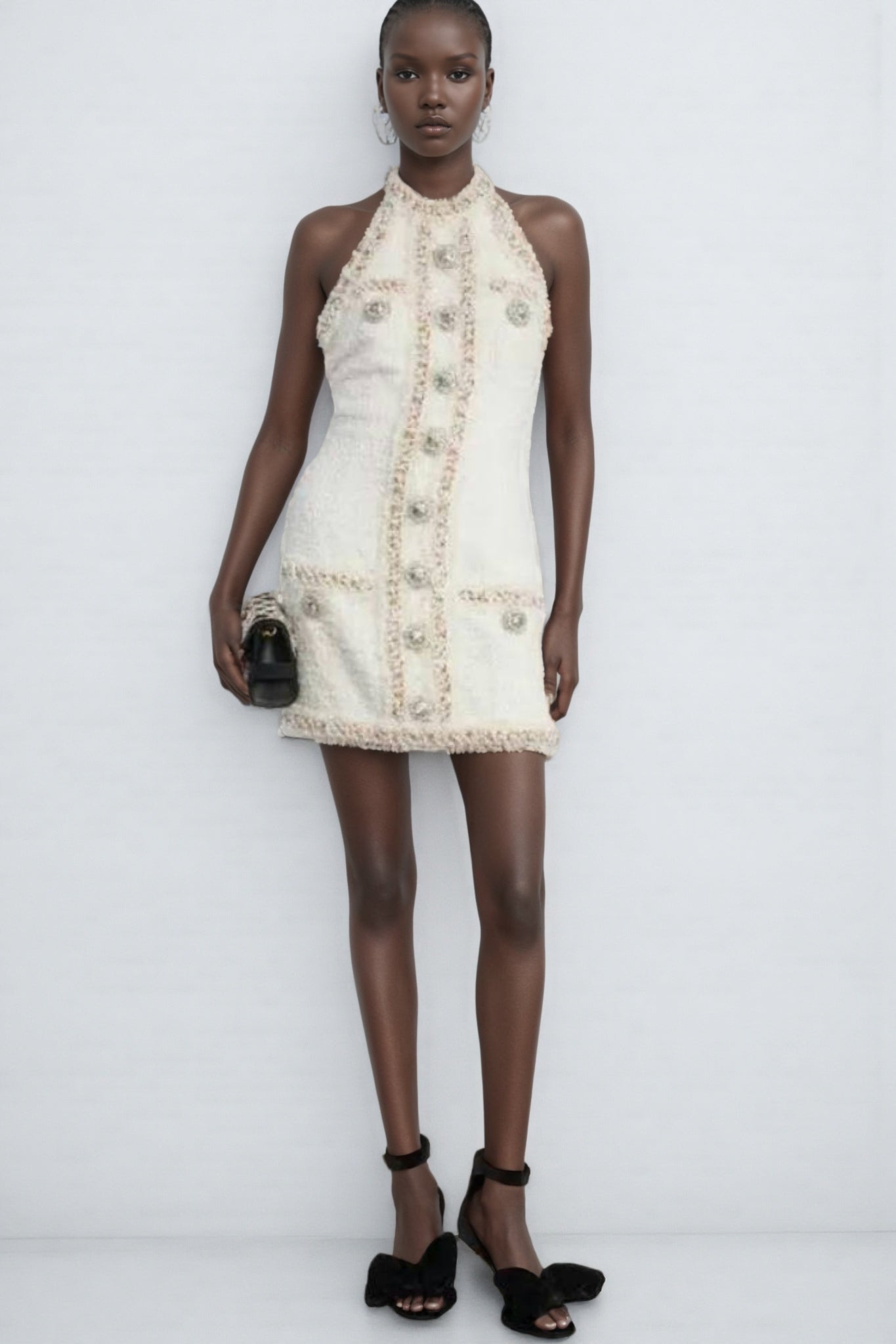 Jorrel Sleeveless Jewel Button Mini Dress