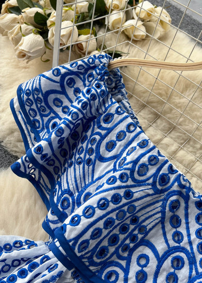 Marina Ruffle Off-Shoulder Dress – Blue EmbroideRed Boho Maxi