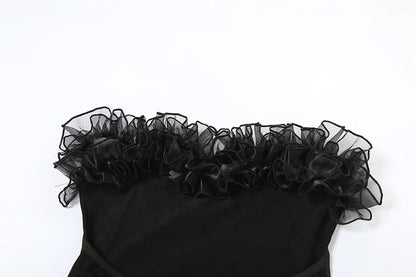 Ruffle mesh corset lace up mini dress