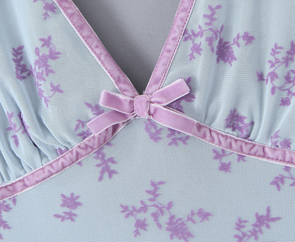 Blue – Mesh Floral Slim-Fit Dress