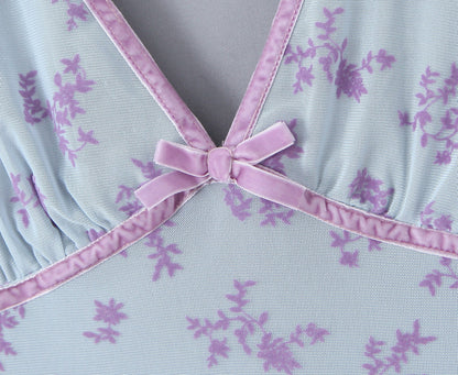 Blue – Mesh Floral Slim-Fit Dress