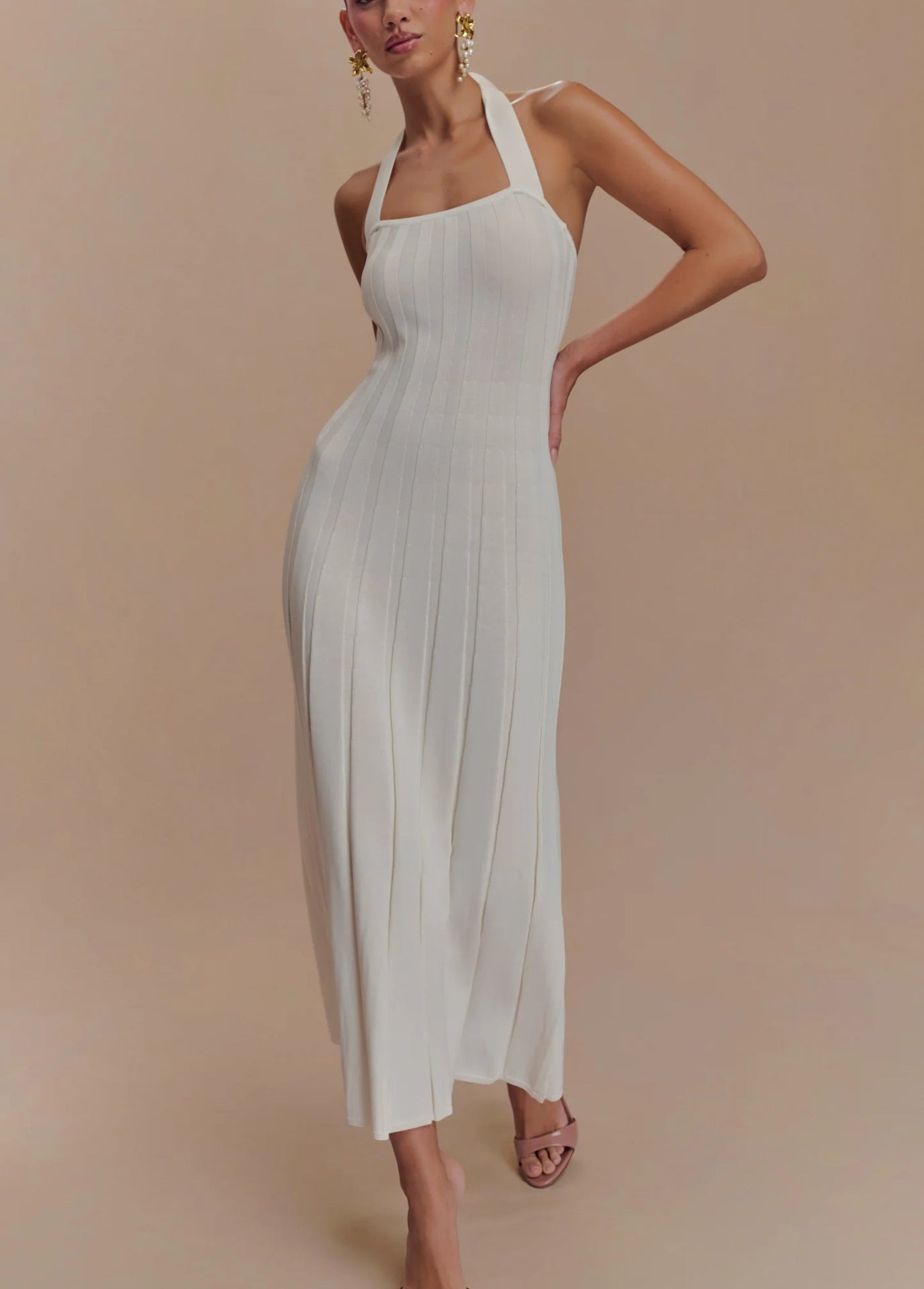 Liora – Halter Tie-Back Knit Midi Dress