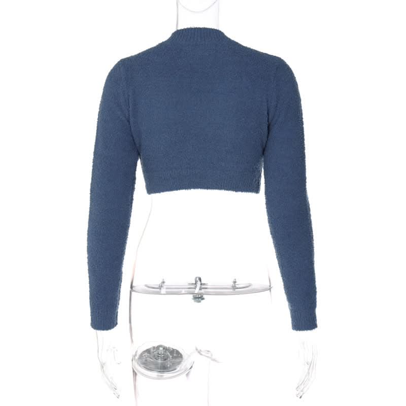 Long sleeve crewneck star pattern contrast crop top