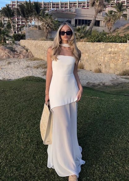 Seraphina – Strapless Chiffon Panel Gown with Asymmetrical Drape