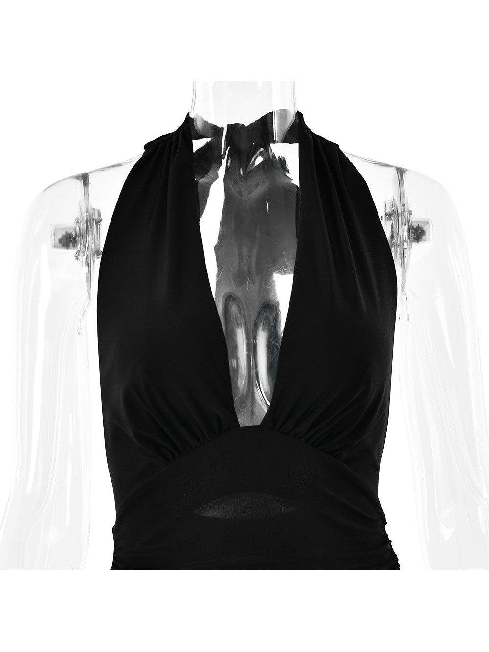 V Halter Neck Backless Split Dress