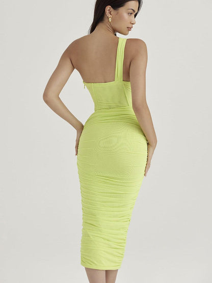 One Shoulder Mesh Hollow Out Dress