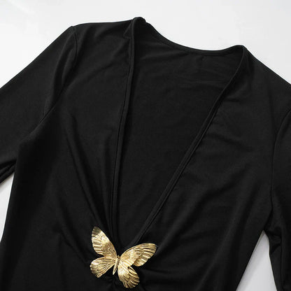 Jadalyn Butterfly Splice V-Neck Dress