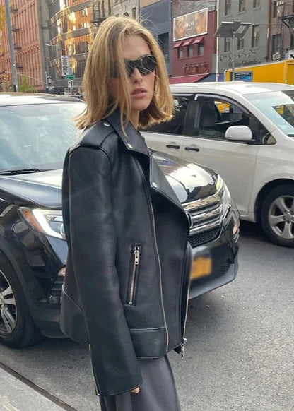 Oversized Faux Leather Moto Jacket