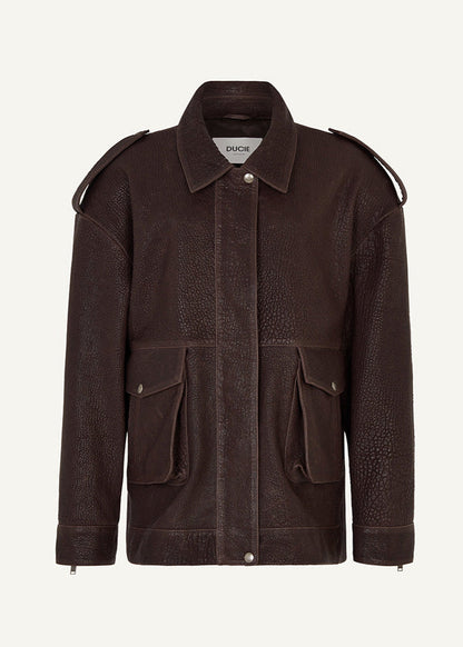 Noir Edge - Dark Brown Leather Jacket with Utility Pockets