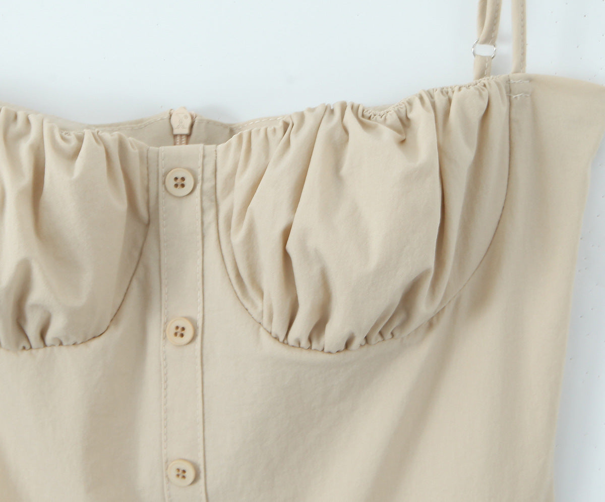 Beige – Strappy Waist-Cinched Slim Dress