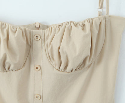 Beige – Strappy Waist-Cinched Slim Dress