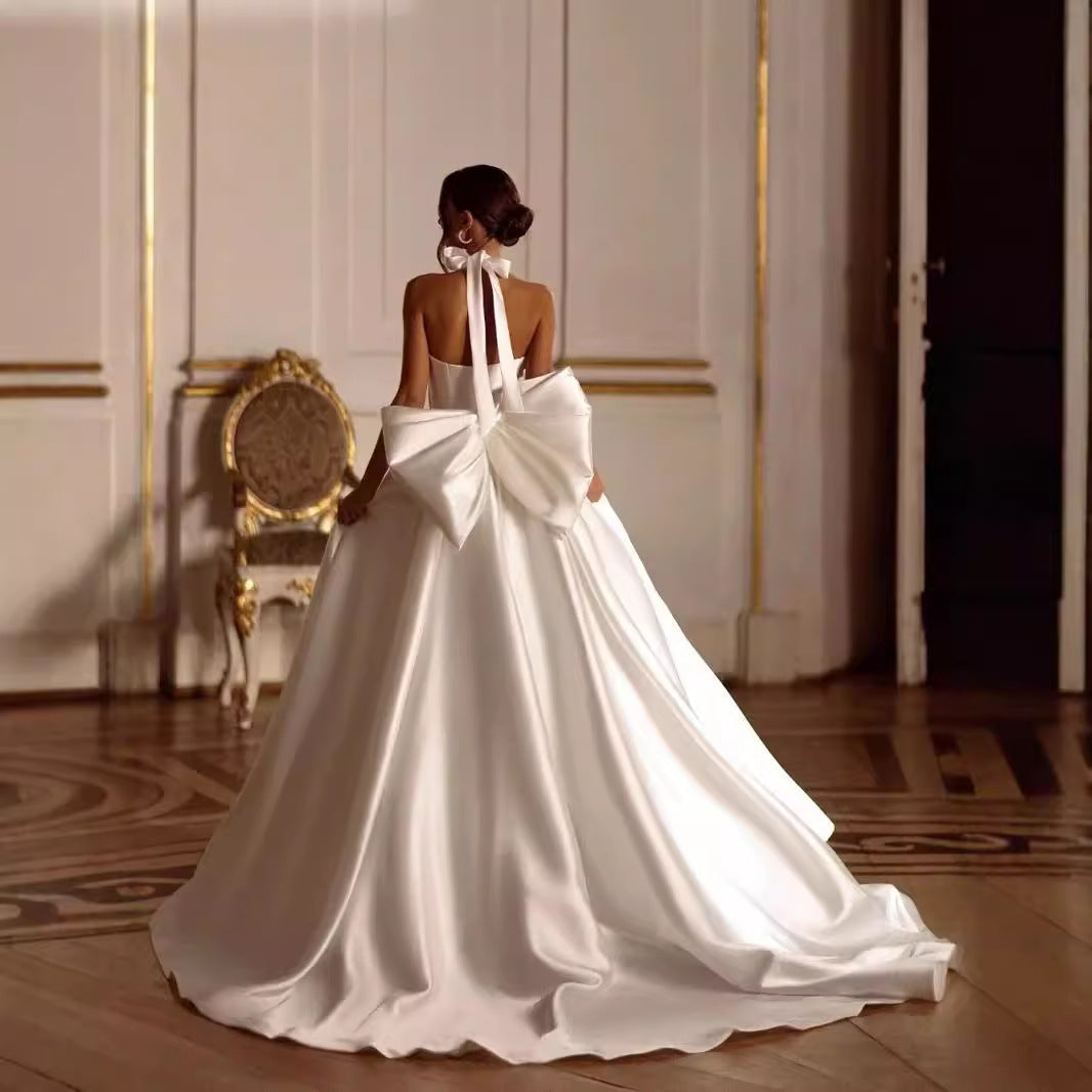 Satin Slit Halter Neck Wedding Dress