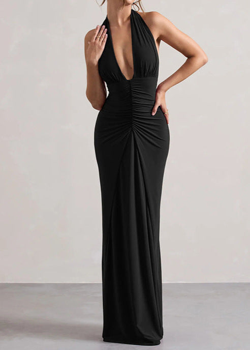 Amara Luxe - Halter Ruched Maxi Dress