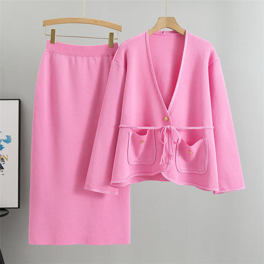Pink - Loose Casual Two Piece Skirt Set
