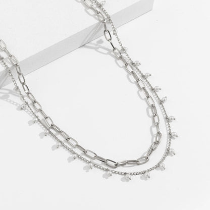 Faux pearl chain layered waist chain