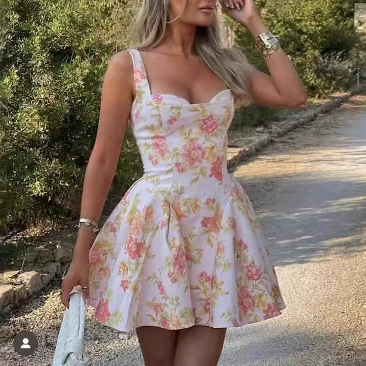 Floral – Printed Backless Spaghetti Strap Dress