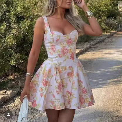 Floral – Printed Backless Spaghetti Strap Dress