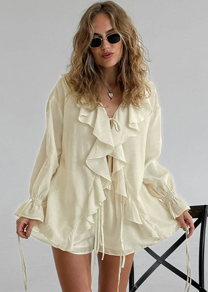 Ruffle Charm - Flowy Two-Piece Set with Statement Details