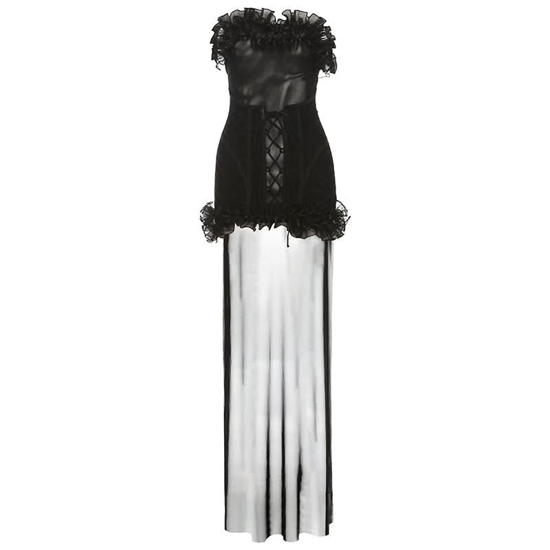 Ruffle mesh corset lace up mini dress