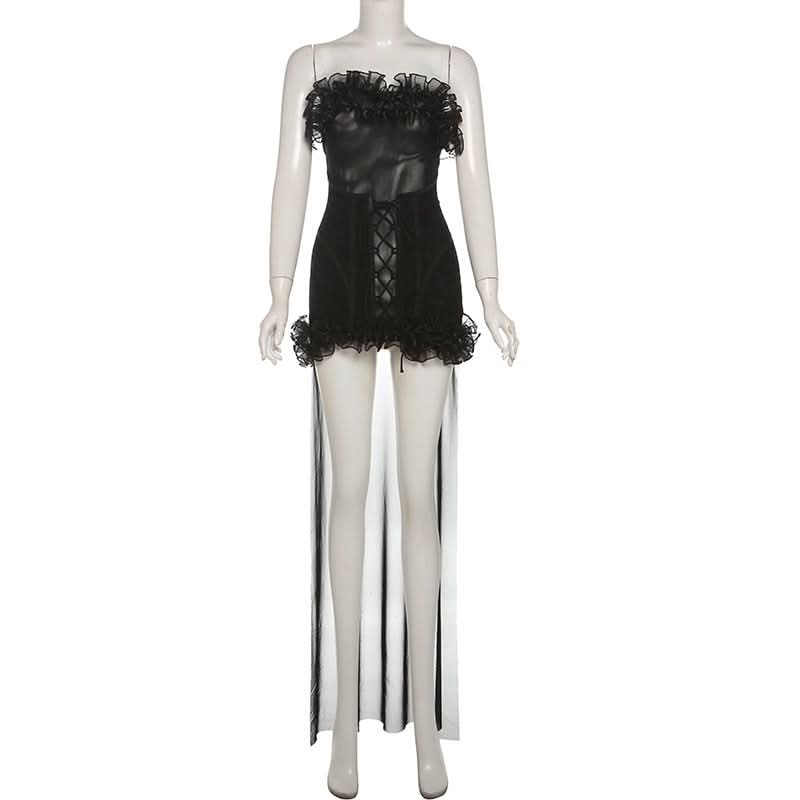 Ruffle mesh corset lace up mini dress