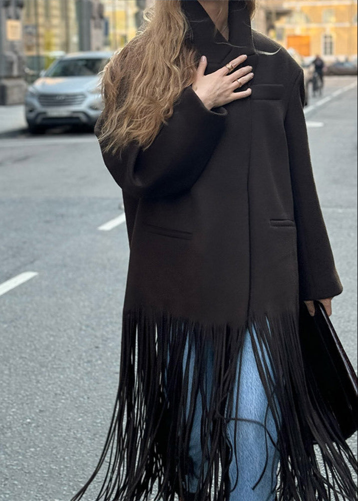 Fringe-Detail Wool Coat