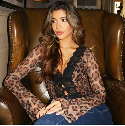 Wednesday Leopard Lace Mesh Top