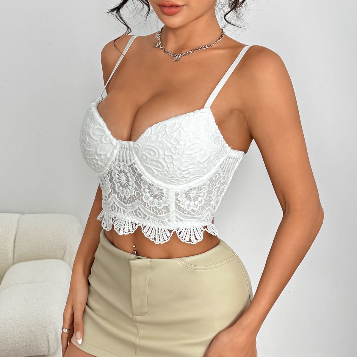 Deep V neck button backless solid cami top