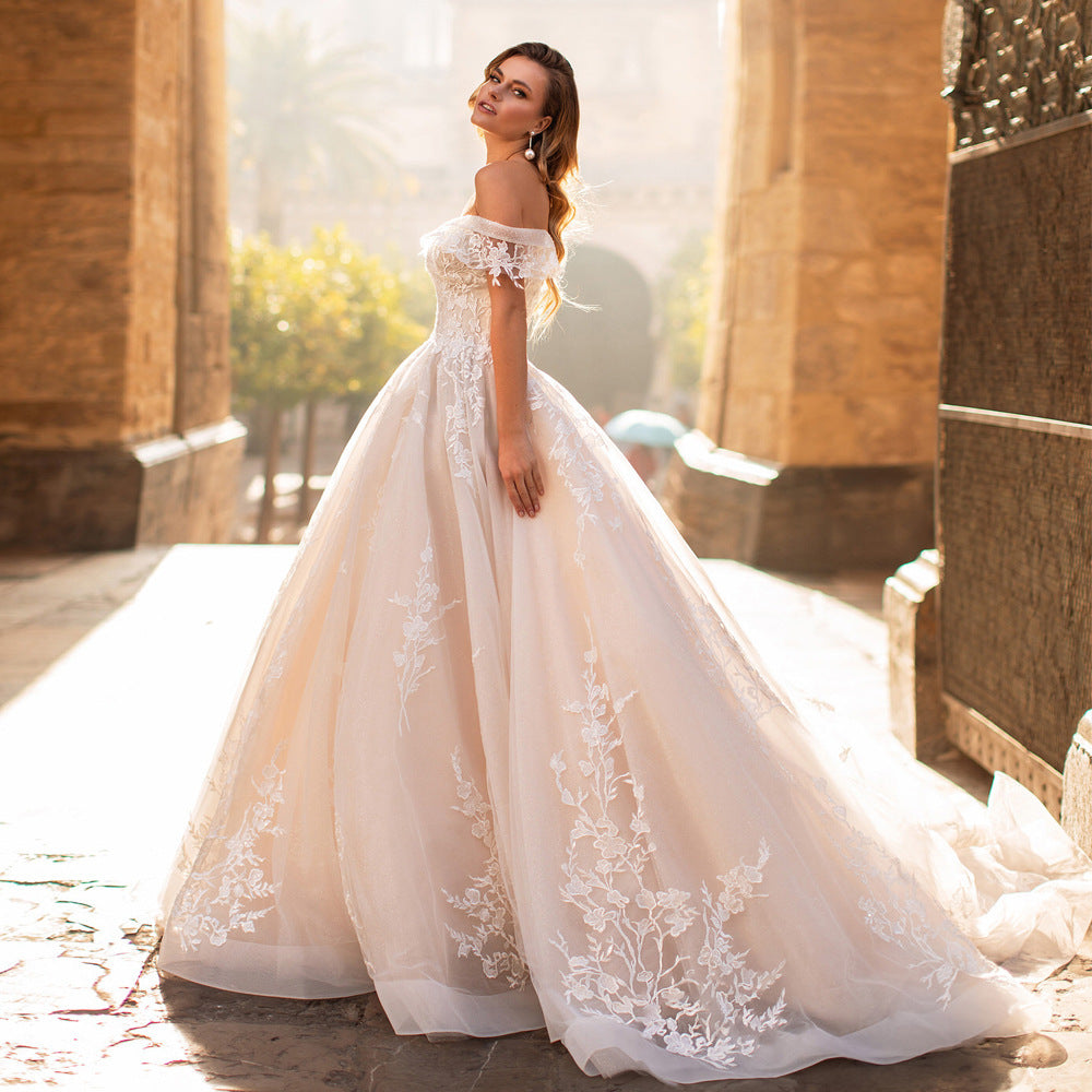 Off-Shoulder Starry Long Train Wedding Dress