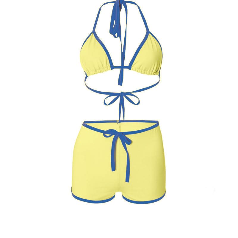 Halter self tie contrast short pant set