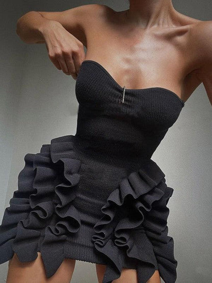 Off Neck Tube Ruffles Sheath Short Dress