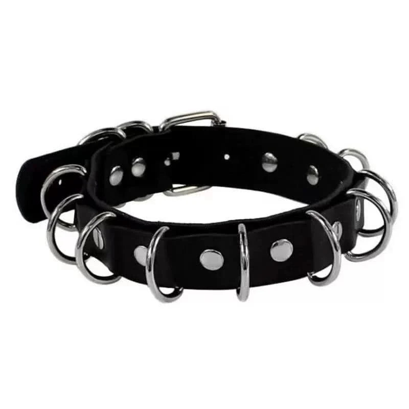 PU leather rivet o ring metal chain necklace