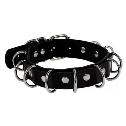 PU leather rivet o ring metal chain necklace
