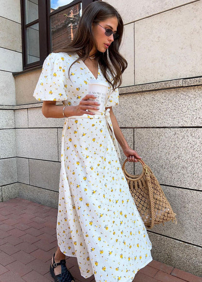 Maribel – Floral Puff Sleeve Wrap Dress
