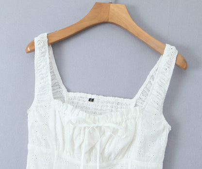 White - Lace Spliced Spaghetti Strap Dress
