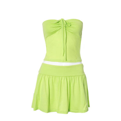Drawstring ruched 2-way mini skirt set
