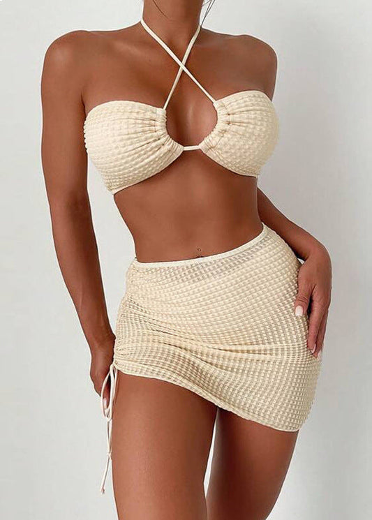 Santorini - Textured Halter Three-Piece Swim Set