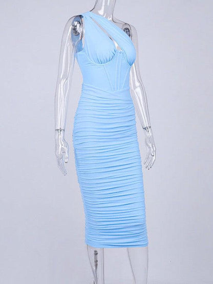 One Shoulder Mesh Hollow Out Dress