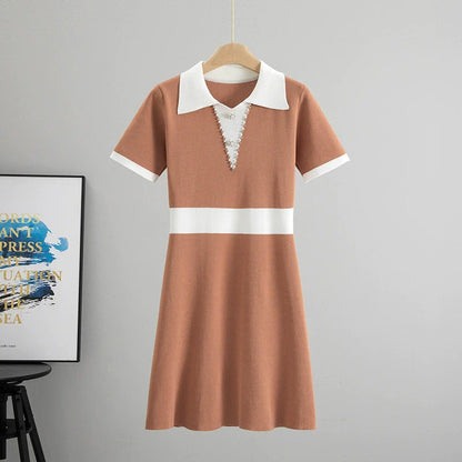 Coral Red – Slim Fit Short Sleeve Knitted Dress