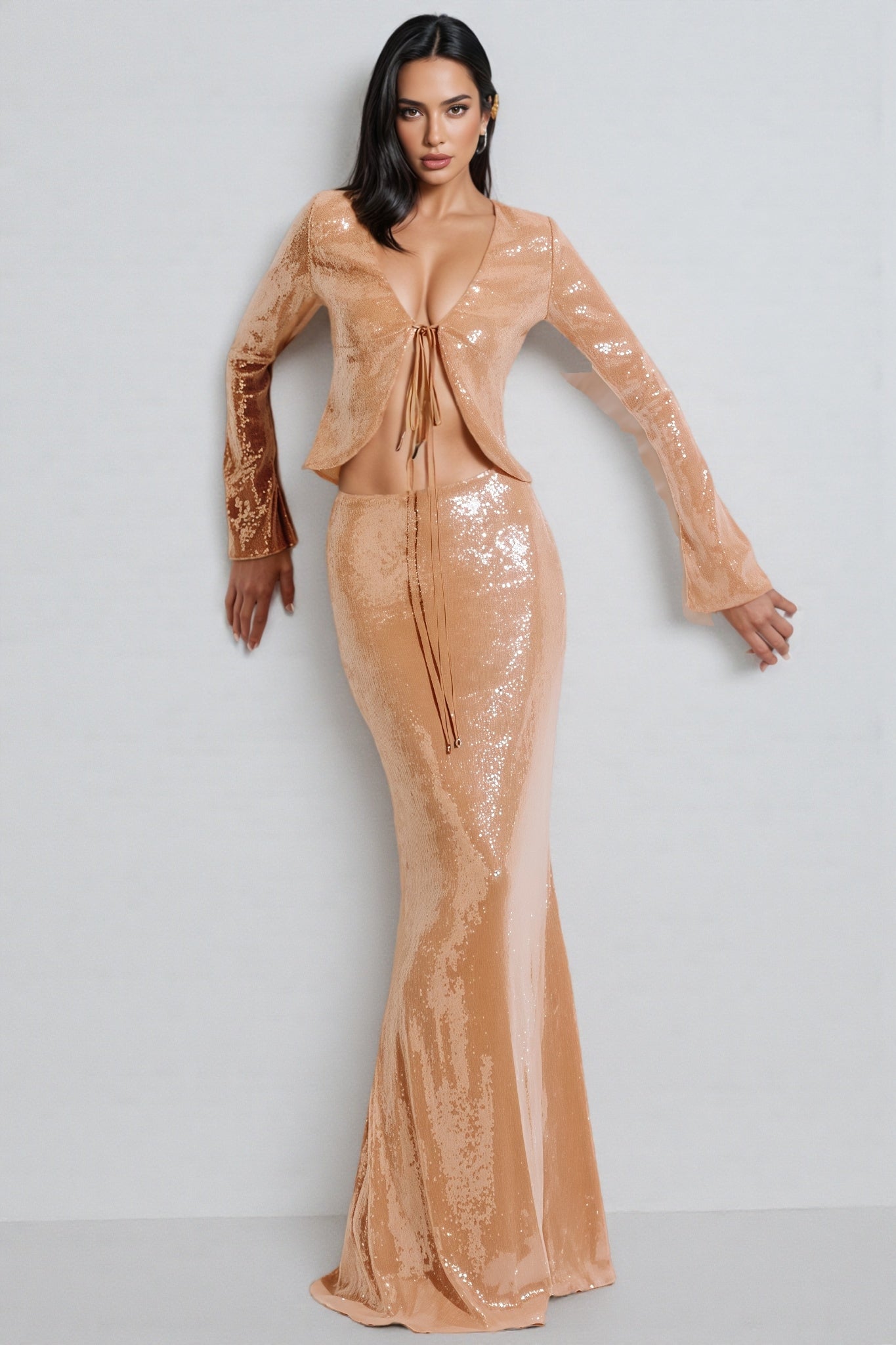 Jacksda Sequined Fishtail Maxi Dress Set